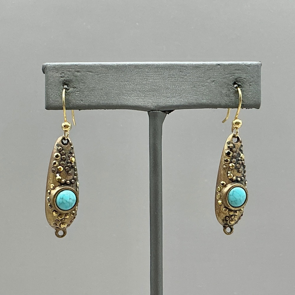 Chico's Earrings Women Gold Tone Turquoise Faux Stone Dangle Drop Textured Boho